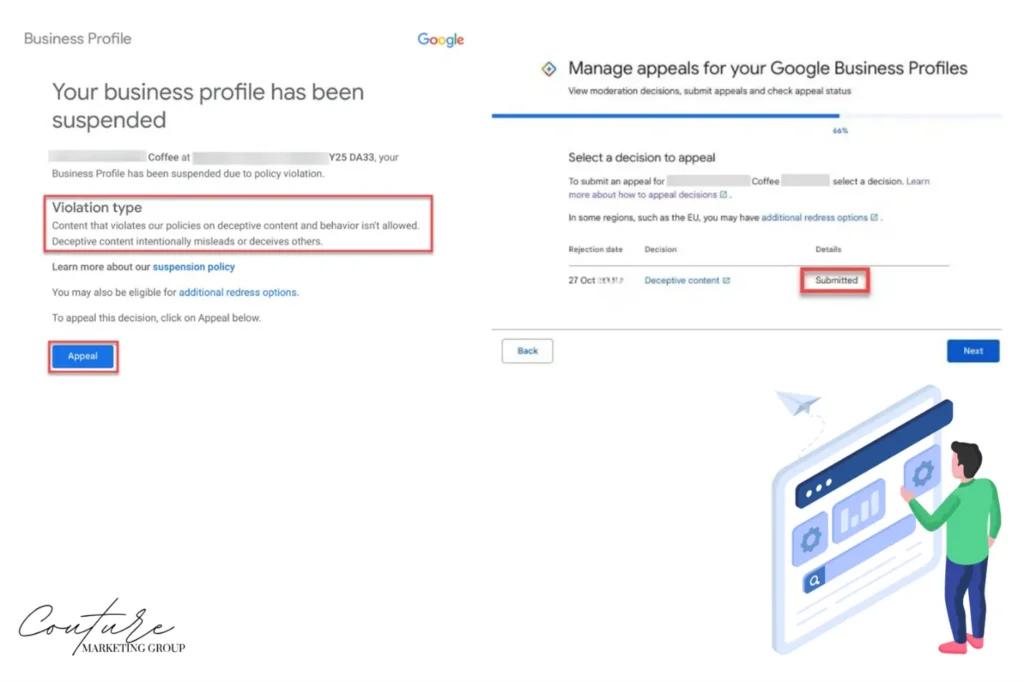 How Couture Marketing Group Helps You Navigate Google Business Profile Verification in 2025 4 How We Handle Suspensions and Re-Verifications