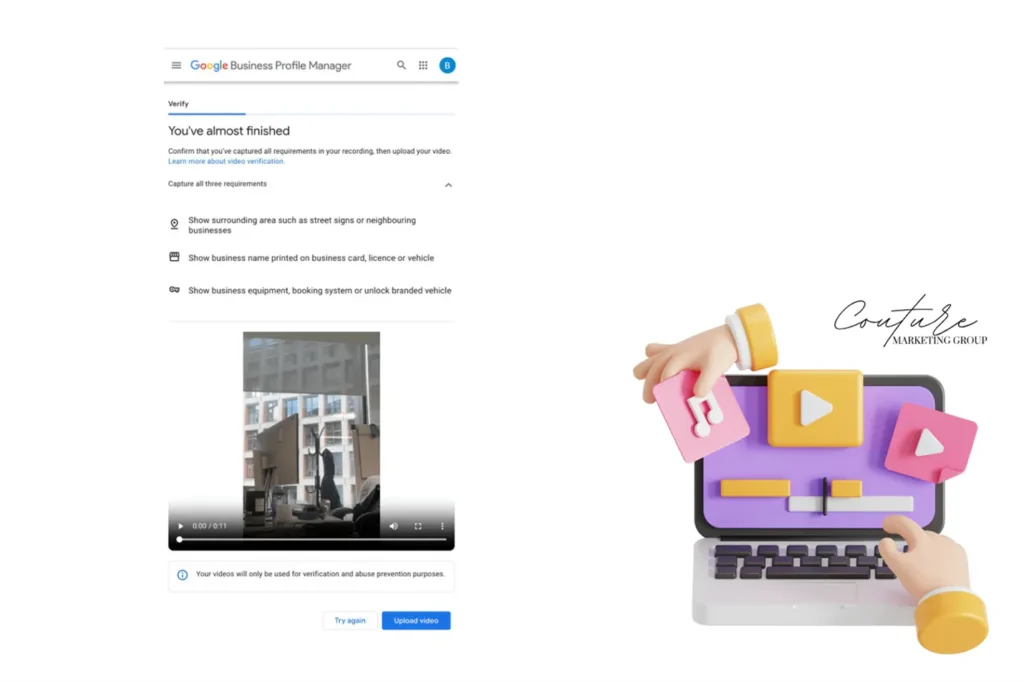 How Couture Marketing Group Helps You Navigate Google Business Profile Verification in 2025 3 What’s New with Video Verification in 2025