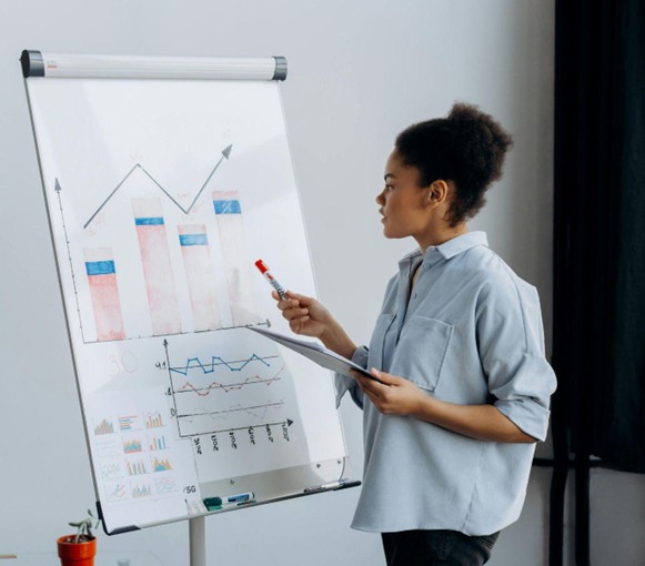 How to Evaluate Marketing Agencies If Your Goals are Leads, Revenue & Local Visibility 2 Marketer presenting charts to explain transparent data and reporting